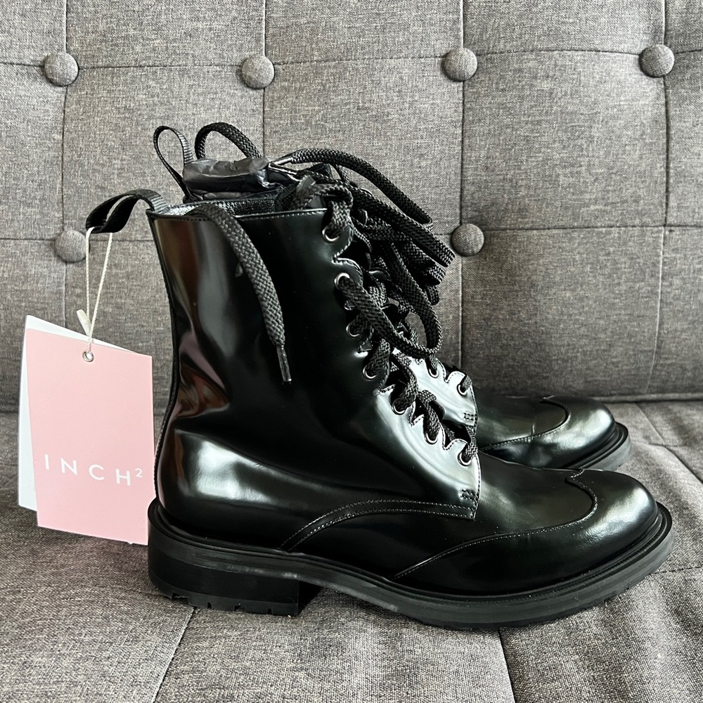 INCH2 LEATHER BROGUE BOOTS NIB 9.5 UK40 BLACK